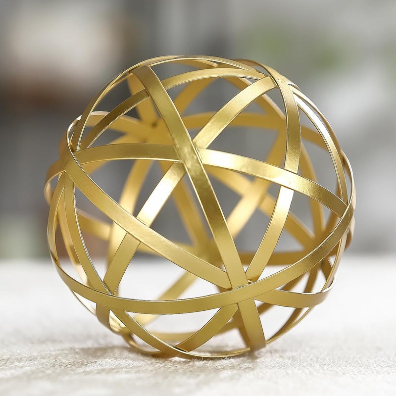 Mocome Gold Decorative Sphere, Metal Coffee Table Decor Sculpture, Modern Home Decor Accent for Tabletop, Centerpiece, Shelf Display- Elegant Metal Sphere Decor with Luxury Golden Finish - Image 2
